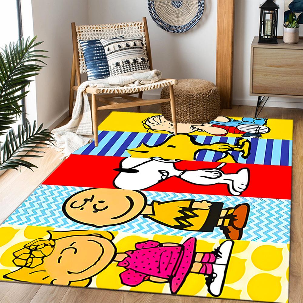 Snoopy's Peanuts Gang Themed Anti-Slip Rugs - Polyester Home Decor, Suitable for Bedrooms, Living Rooms, Doorways, Studios, and Decorations