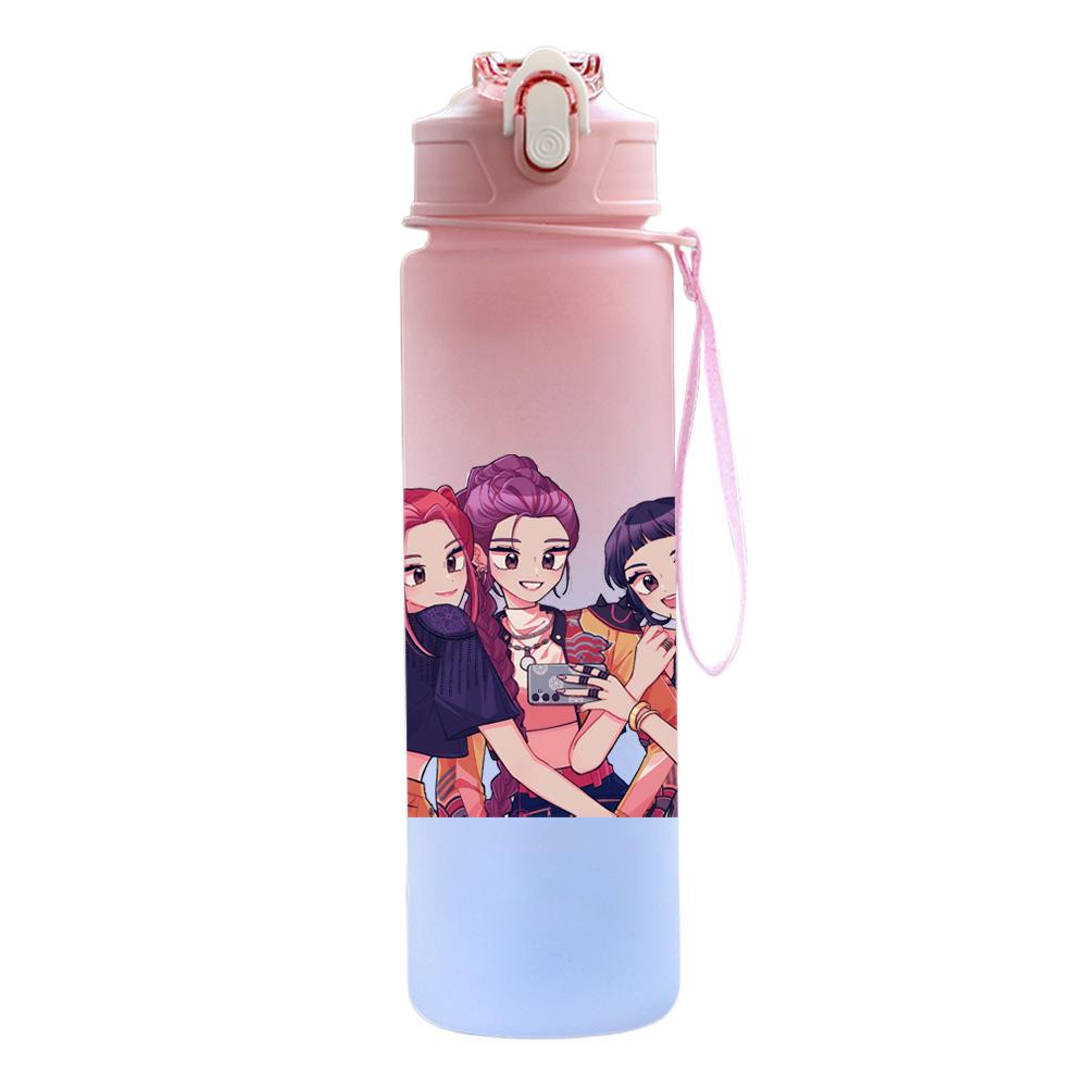 750Ml Water Bottle Cartoon K-Pop Demon Hunters Printed Large Capacity Drinking Cup Portable Outdoor Sports Water Cup Children Kid Gift
