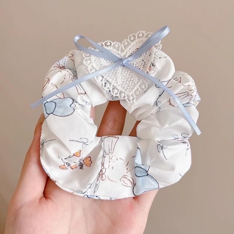 Lace Check Bow Hair Ring Female Cute Sweet Balls Scrunchie Vintage Gentle Hair Accessories