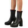 Fashion New Women's Ankle Boots Fashion Platform Shoes Block Heels Womens Boots Solid Colors Women Pumps Sexy Leather Square Toe Boots