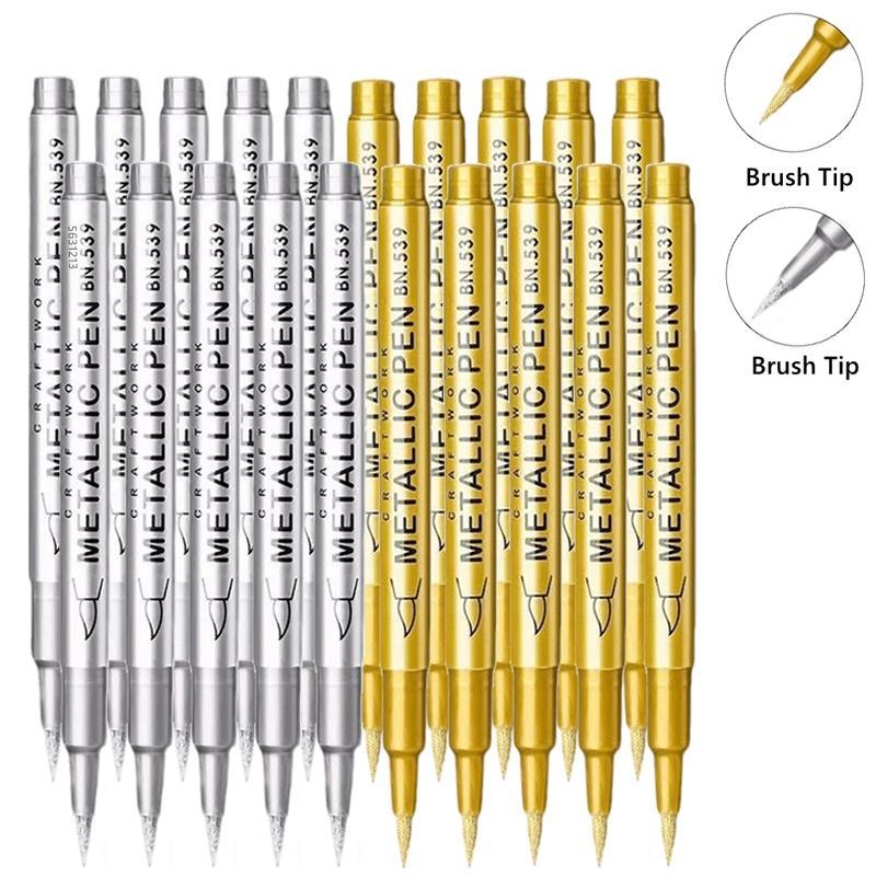 1/10/50Pcs Art Writing Gold Silver White Metallic Paint Pen Set Brush Tip Marker Pen Acrylic Paint Markers Stationery Supplies