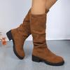 Fashion Boots for Women Suede Thick Middle Heel Folded Stacked Mid-calf Boots Round Toe Slip-On Sexy Elegant Women's Boots