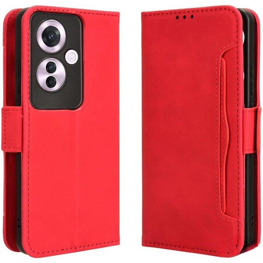 Flip Case for Oppo Reno 11F 5G, Card Slot, Red