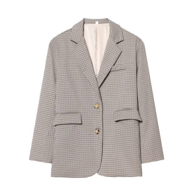 2026 Spring European & American Retro Plaid Loose Single-Breasted Jacket S