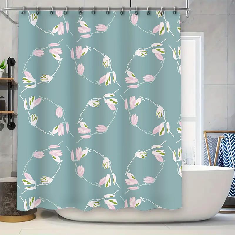 

Modern Floral Shower Curtain SetBlue Green Pink White Flower Print Waterproof Bathroom Decor Home Decoration 180x240cm (Blue) 90x180cm