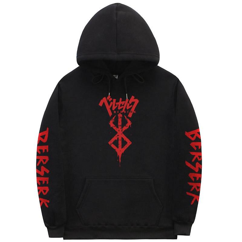 Mens Hooded Fleece Sweatshirt Inspired By Berserk Anime Streetwear Casual Oversized Pullover