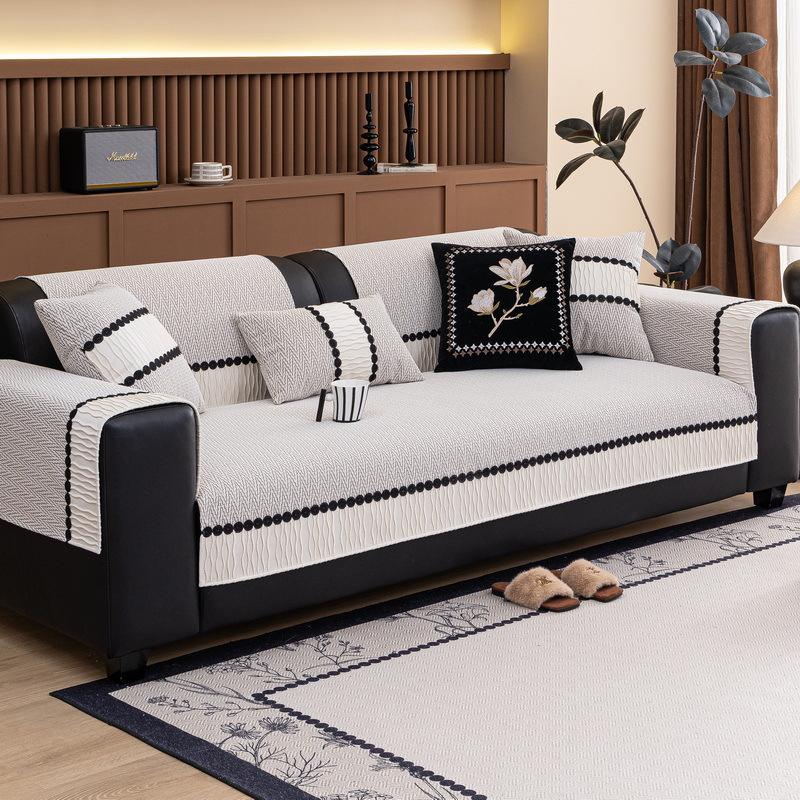 Light French Cream Wind Sofa Cushion  New Fish Bone Pattern Chenille Leather Sofa Non-Slip Backrest Cover Cloth Towel