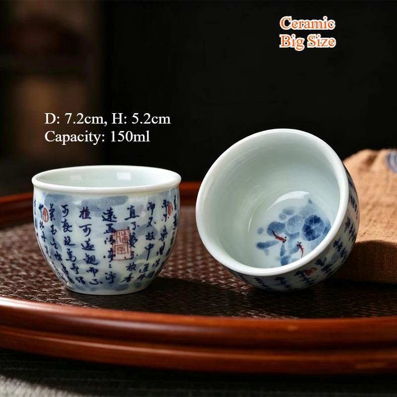 Jade Porcelain Kung Fu Teacups 2 Pcs Set, Creative Pattern Tea Espresso Wine Cups, Household Ceramic Teaware, Drinkware