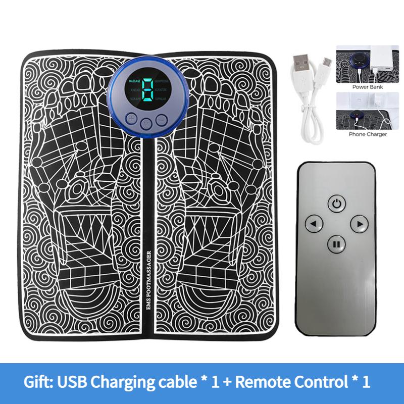 HOMZY Fußmassage-Matte USB-Ladung LED Digitalanzeige 19 Modi 8 Stufen EMS Elektrisches Fuß-Akupunkturpunkt-Massagegerät Muskelentspannungs-Kissen