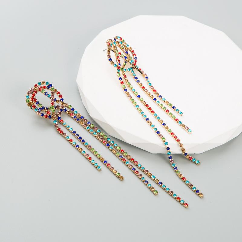 Boucles d'oreilles longues en alliage d'acier et de titane pour femmes, pendentif en cristal coloré acrylique, glands fins, ornements géométriques