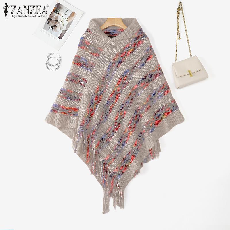 

ZANZEA Осень Женский Асимметричный Вязаный Клош-Свитер с Капюшоном One Size хаки