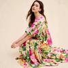 French romantic big flower print square neck bubble sleeve exquisite dress loose and thin holiday style big swing dress