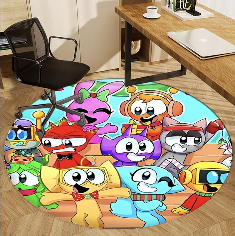 Sprunki Game Pattern Round Rug, Indoor/Outdoor Mat, for Picnic, Gameroom, Bedroom, Office, Living Room, Home Decor Carpet, Birthday Gift