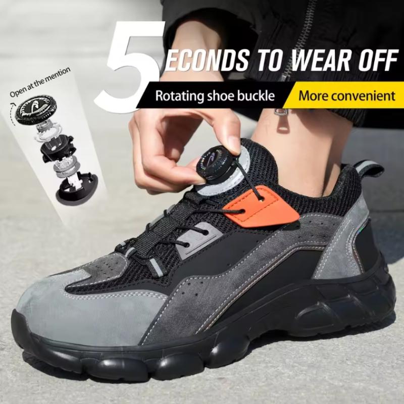 Waterproof Men'S Boots Anti Smash Anti Puncture Steel Toe Shoes Breathable Male Safety Shoes Rotary Buckle Men Protective Boots