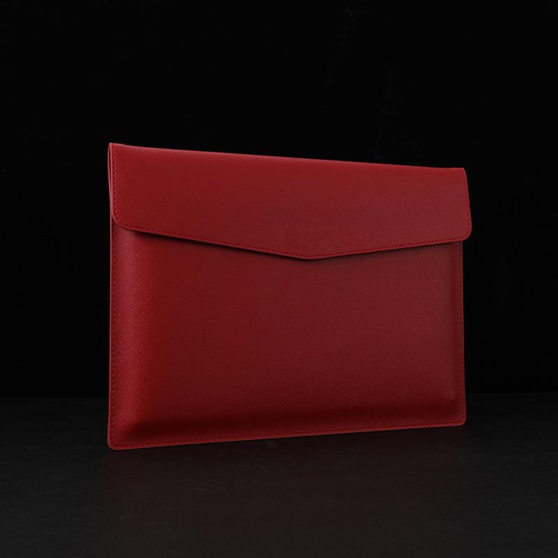 Waterproof Red Leather A4 File Bag, Snap Button Document & Contract Storage