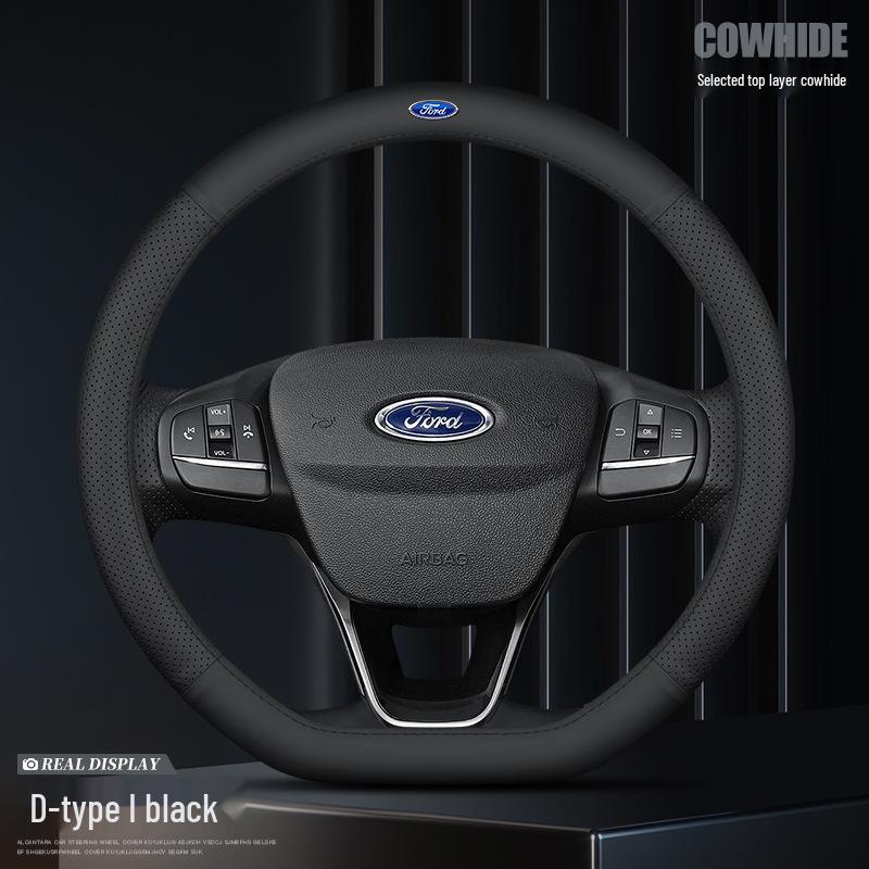Premium Genuine Leather Steering Wheel Cover for Ford – Ultra-thin, Anti-slip Fit for Edge, Focus, and Yi Bo Models