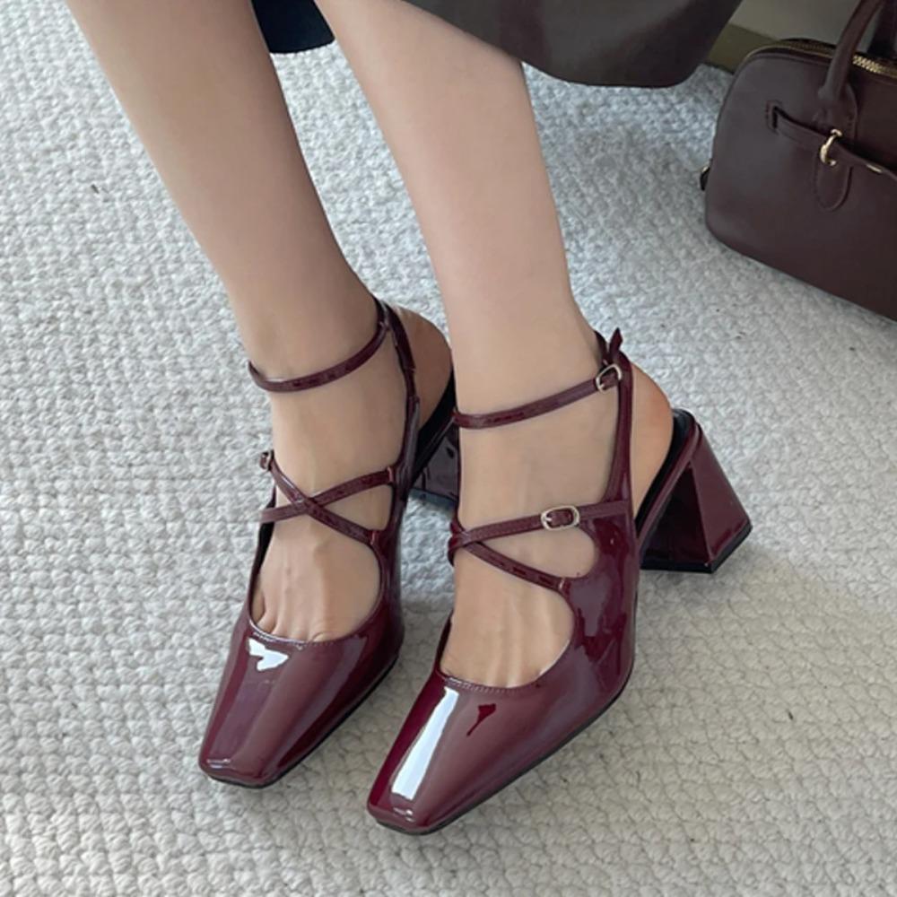 Zapatos Hees Cuadrados Para Mujer Punta Cuadrada Slingback Zapatos Poco Profundos Para Mujer