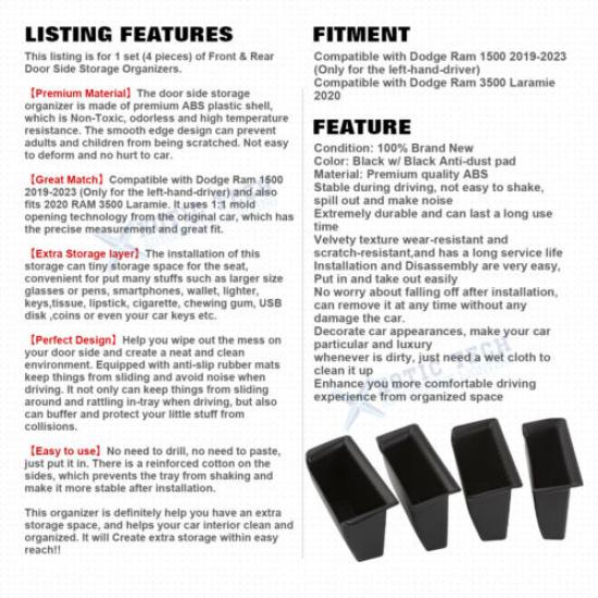 Side Door Handle Armrest Storage Organizer Accessories For Dodge RAM 1500 +
