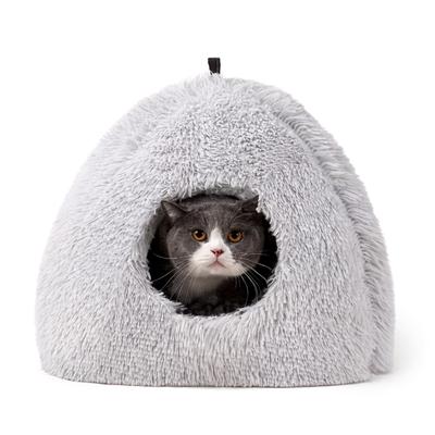 MeowMate Katzenbett, Zelt-Typ, mit Kissen, Fellmaterial, Warm und Flauschig, Graue Kuppelform, Katzenhaus, Versteck, Niedlich