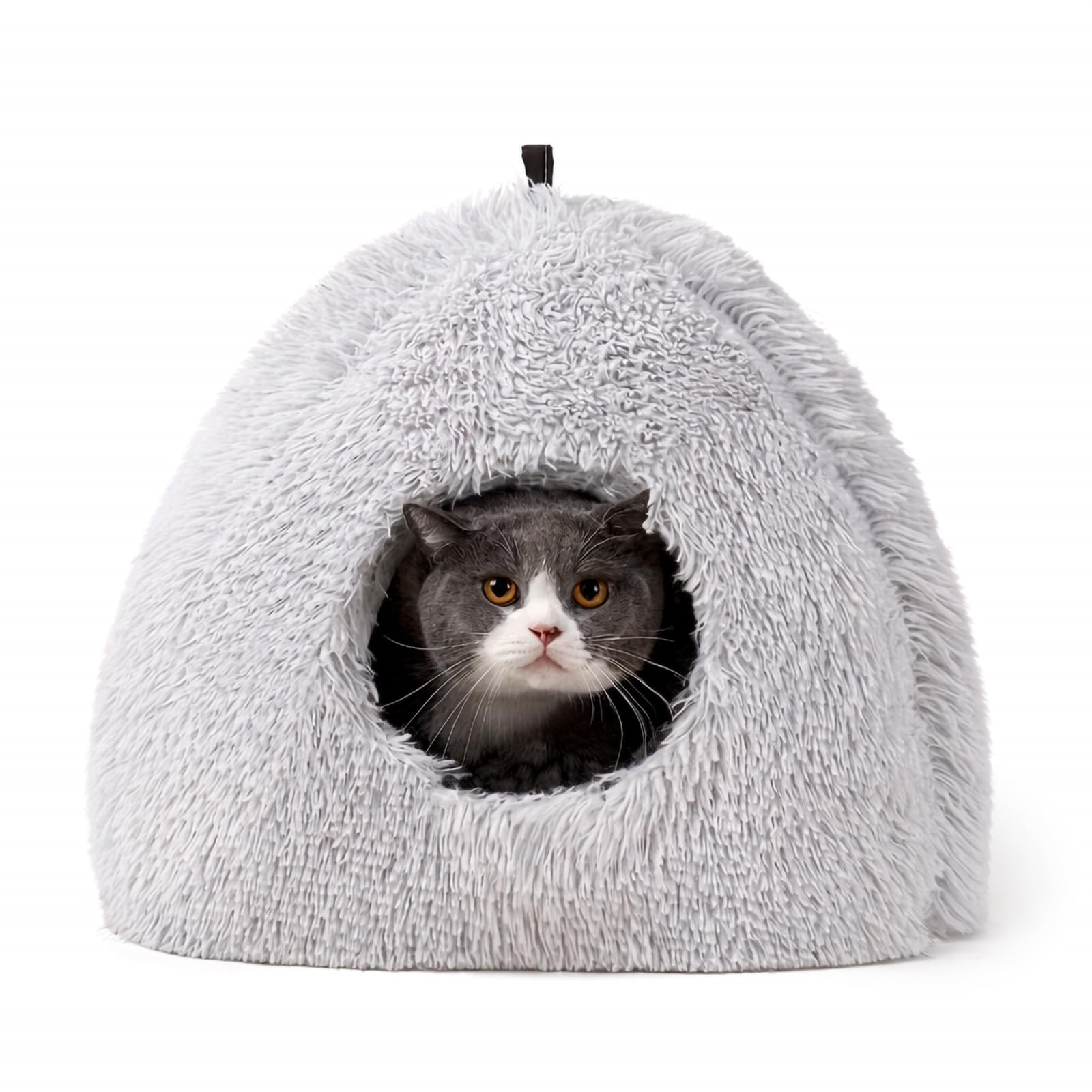 

MeowMate Cat Bed, Tent-Type, with Cushion, Fur Material, Warm and Fluffy, Gray Dome-Shaped, Cat House, Hideaway, Cute
