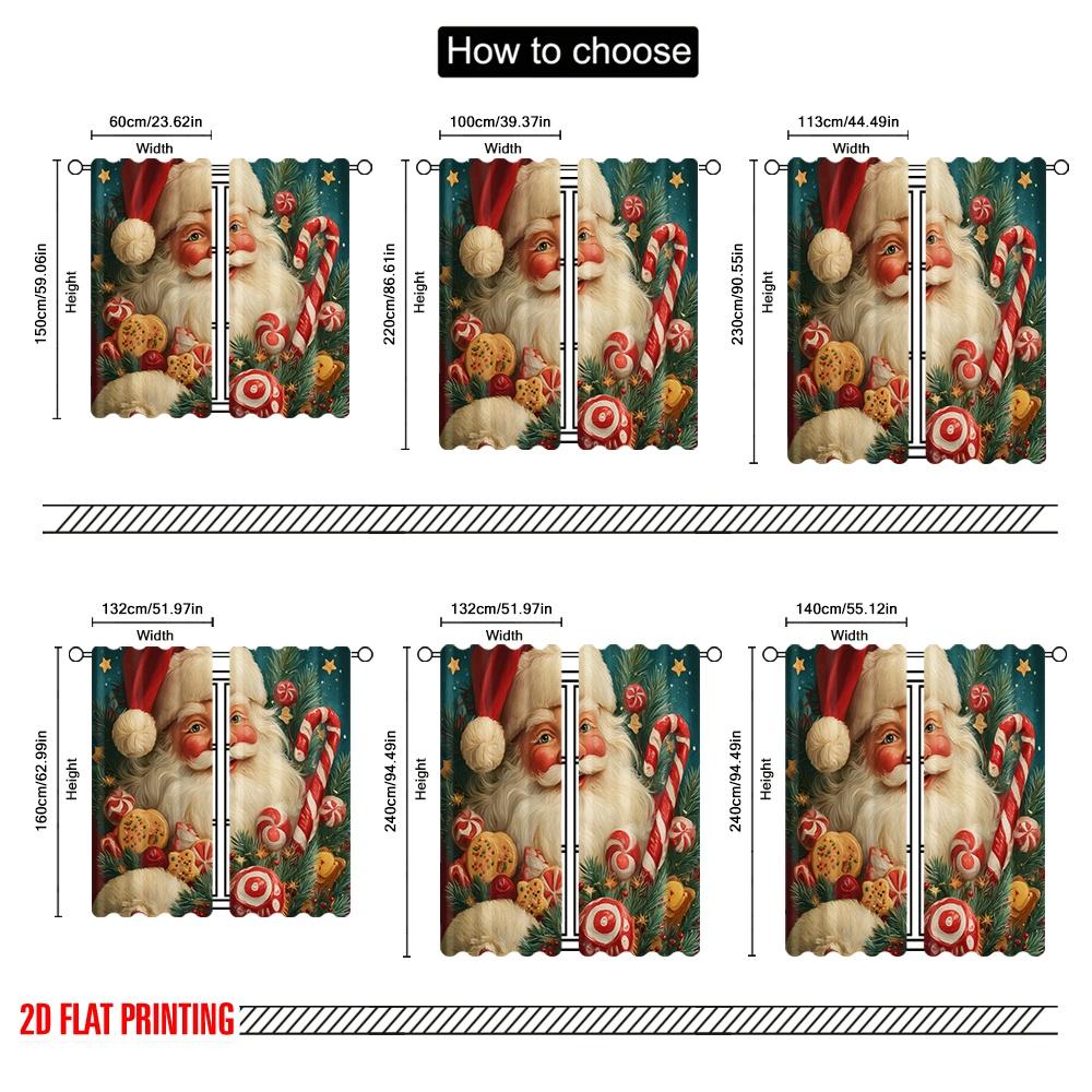 2pcs,2D Plane Printing Contemporary Curtains Vibrant Santa Claus Versatile Polyester Fabric (without Rod) Room Decor Ldeal for