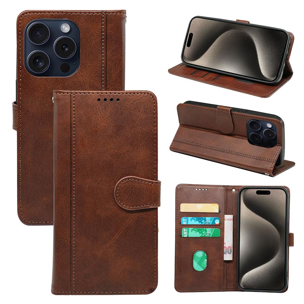 

For iPhone 14 Pro Max Case Wallet PU Leather Phone Cover with Folding Stand Brown