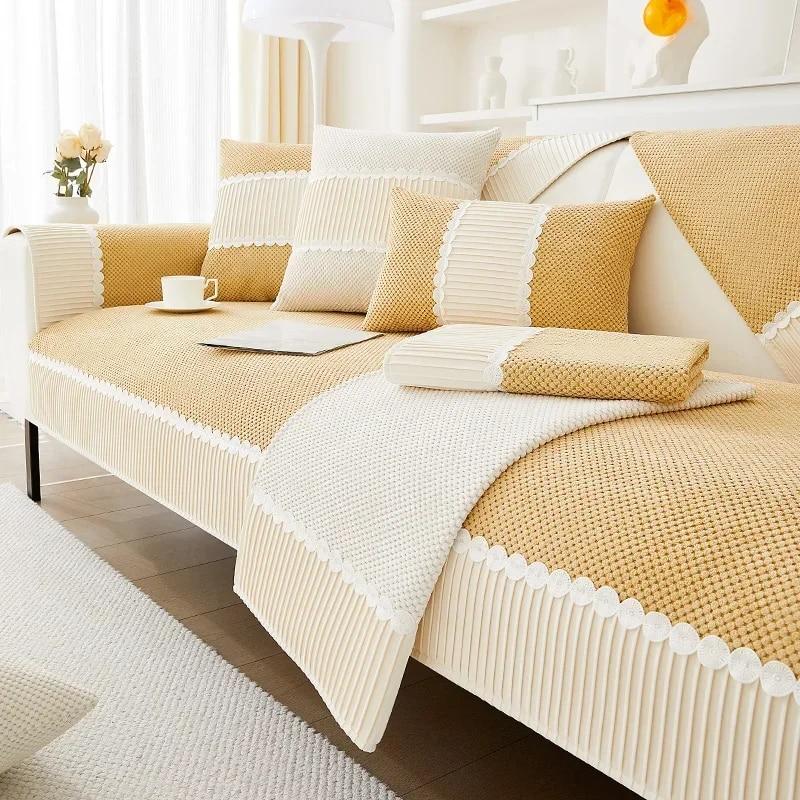 Plysch sofföverdrag Tjock plysch mjuk soffa Kudde Handduksmatta för vardagsrum Nordic Anti-halk soffa Slipcovers Heminredning