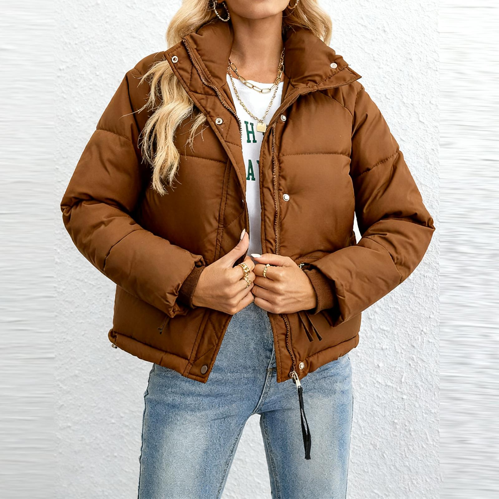 

Women s Faux Suede Button Jacket Oversized Gathered Hem Short Length Coat Casual Vintage Outerwear With Pockets M кофейный