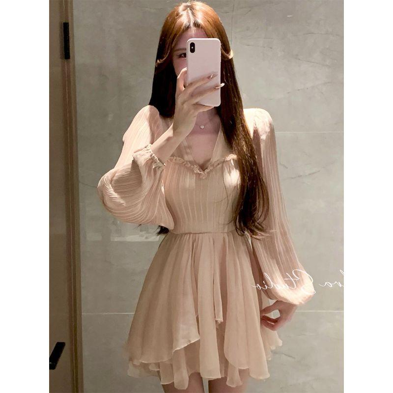 Ruffles Cake Slightly Oversized Girls Silm Slim Looking Dress Naked pink XL
