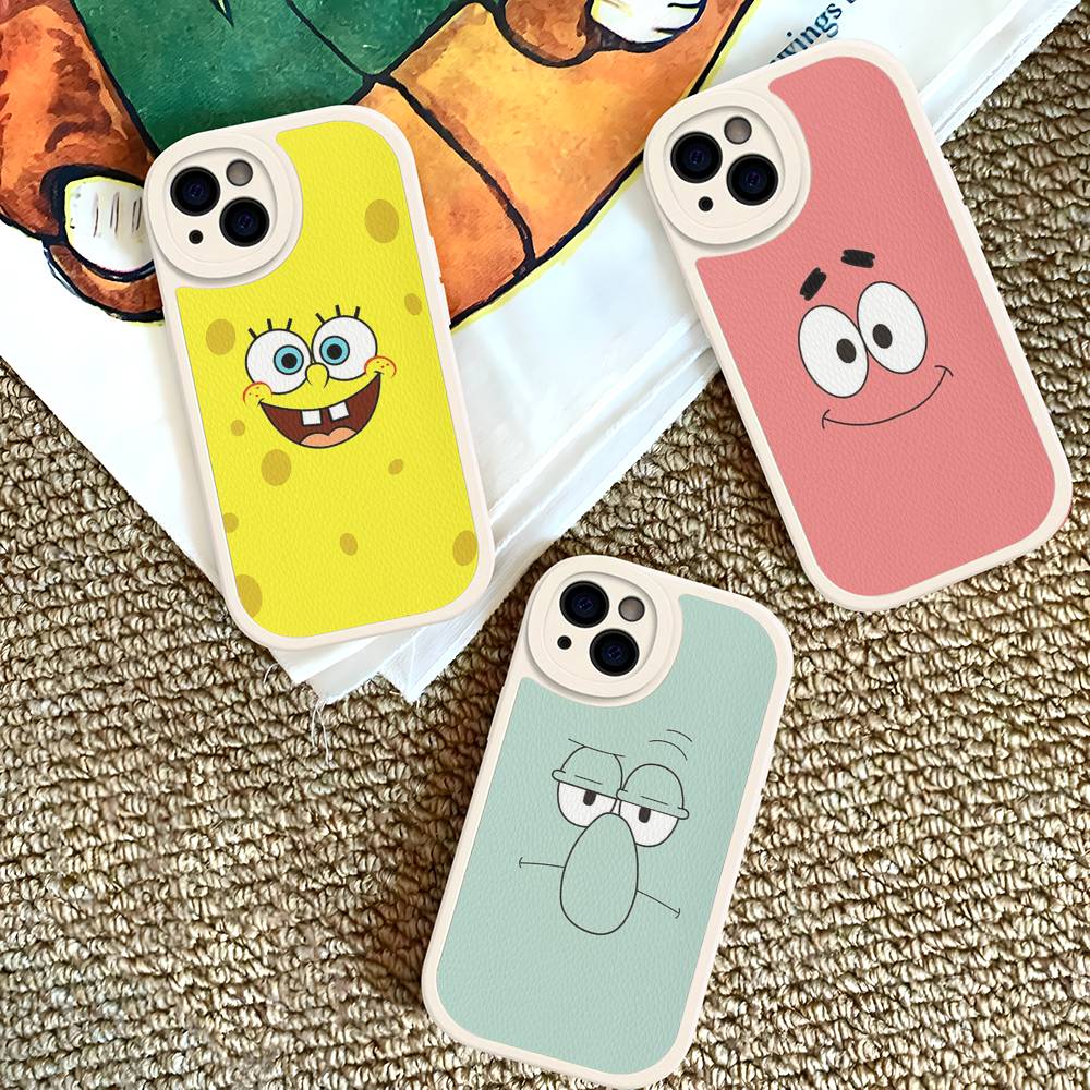 Cute SpongeBob Dolls Phone Case Hard Leather For iPhone 14 13 16 Mini 15 14 11 12 Pro Max Plus Fundas