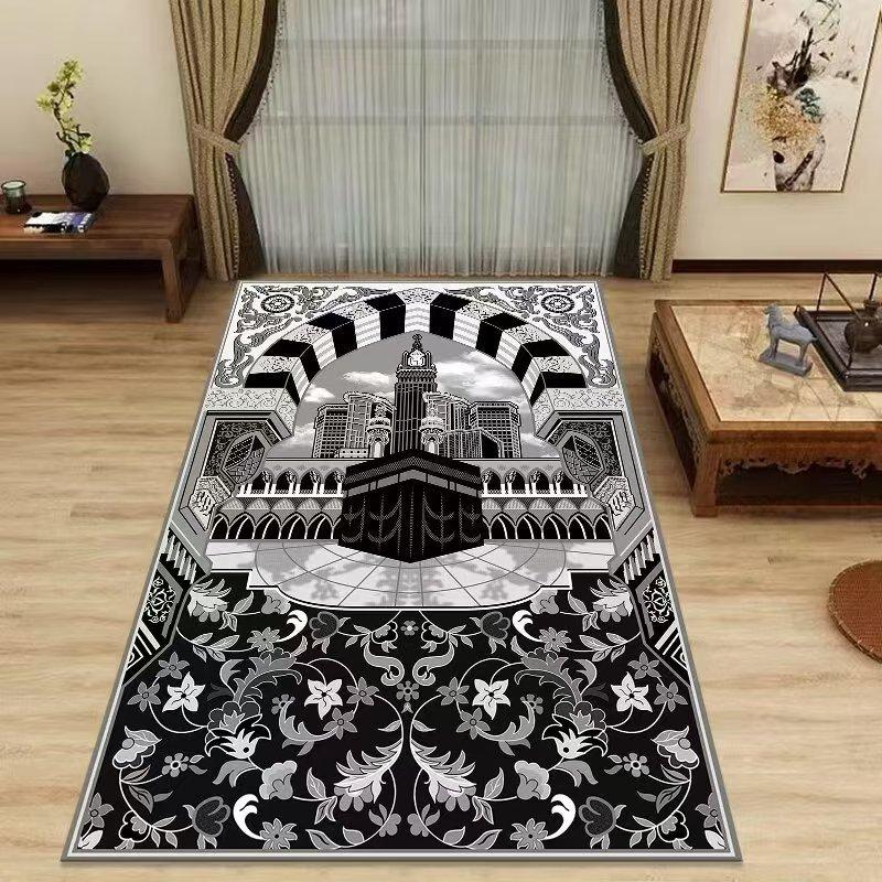 Islamic Prayer Mat Traditional Gold Floral Border Carpet Rug Muslim Worship Prayer Rug Home Decoration Carpets for Bed Room
