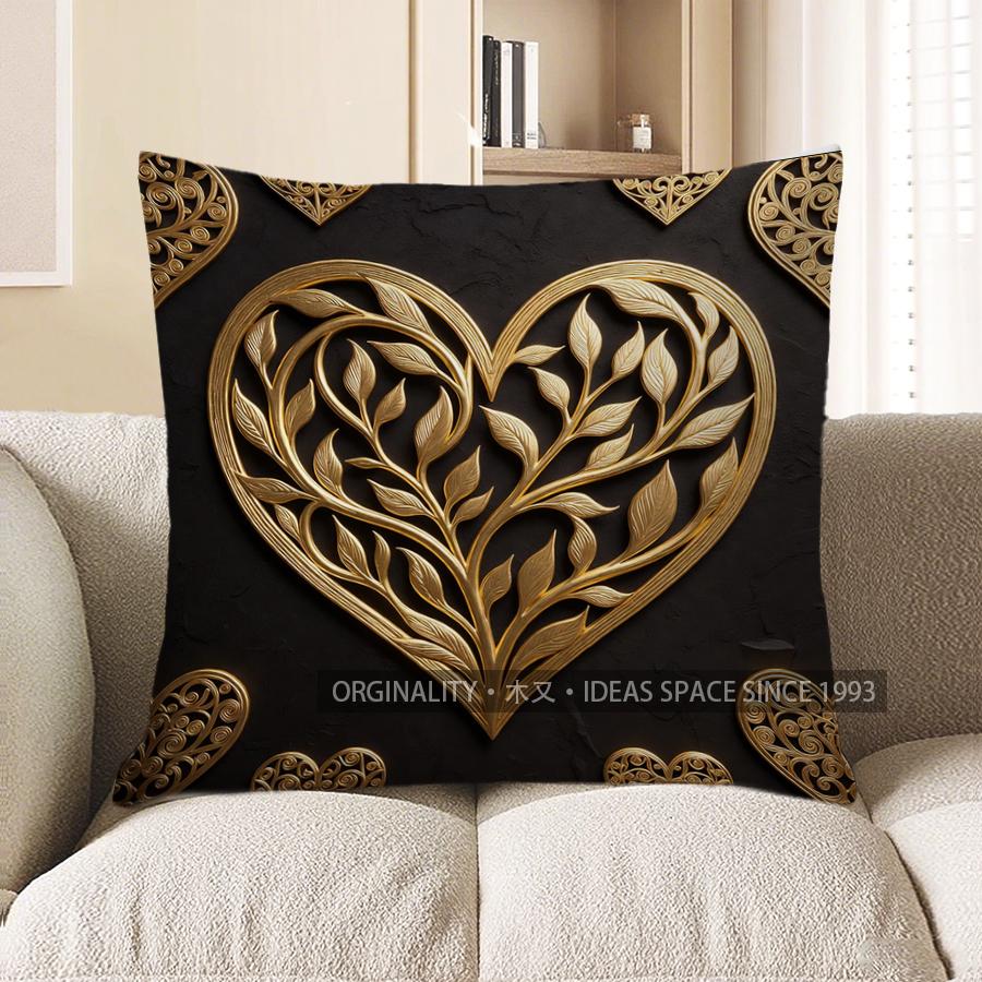 2D Gilt Heart-Patterned Throw Pillow Covers For Home Pattern Cushion Cover Suitable For Sofa Bedroom Car Pillow Cover