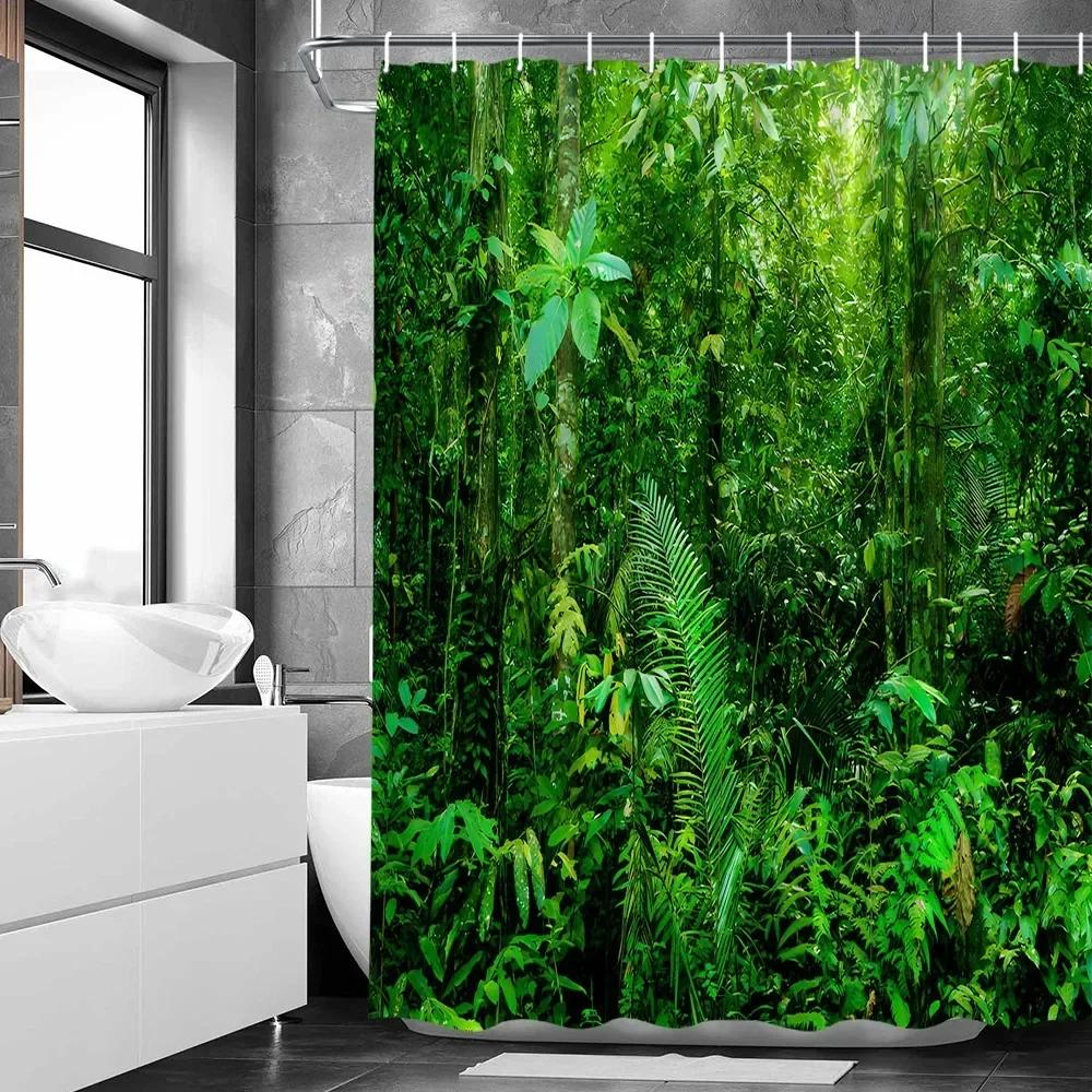 Natural Forest Landscape Shower Curtain 3D Printed Scenery Waterproof Polyester Bath Curtain Home Decor Bathroom Curtain