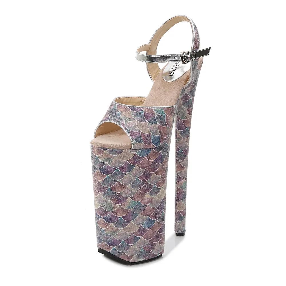 Fashion Snake print Open toe super high with sandals 26cm nightclub pole dance shallow mouth large size platform 8 inches stripper New