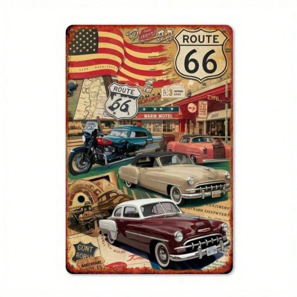 Vintage Route 66 Metal Tin Sign Retro American Road Trip Wall Decor Garage Bar Cafe Plaque Iron Art