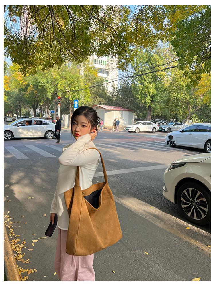 Bolso Tote de Gamuza Esmerilada para Mujer - Gran Capacidad, Bolso de Hombro Casual Versátil para Otoño/Invierno