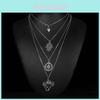 Fashion Punk Boho Retro Alloy Palm Sun Multilayer Necklace With Leaf And Elephant Pendant