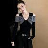 La Chapelle Korean-Style Colorblock V-Neck Top