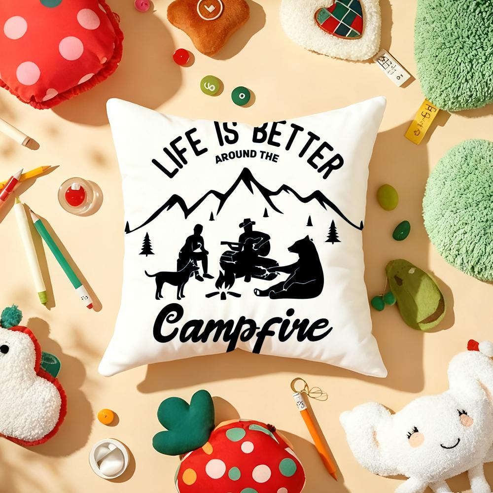 Camping Outdoor Logo Cushion Cover Plush Fabric Soft Double-Sided Printed Sofa Warm Winter Home Child Gift Pillow Case