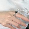 925 Sterling Silver Unique Ring For Women Jewelry Finger Adjustable Vintage Black Heart Ring For Party Birthday Gift