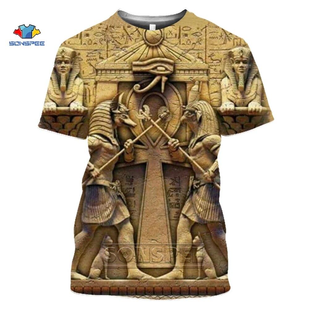 SONSPEE 3D tričko s potiskem staroegyptští muži/ženy Vintage streetwear tričko mládež retro egyptské tričko letní top oblečení