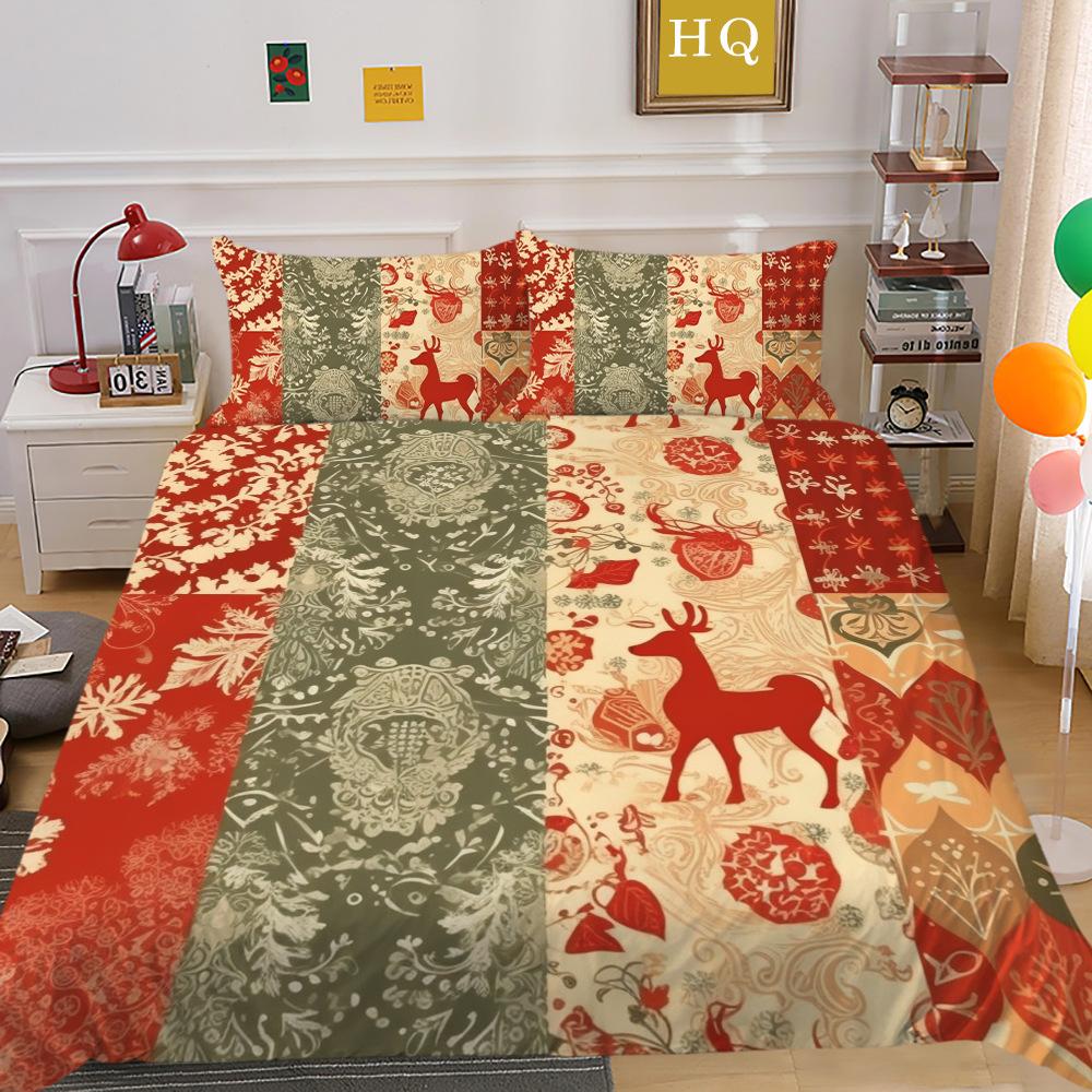 Weihnachtsdruck 3D-Druck Polyester Kissenbezug Bettbezug Zwei- oder Dreiteiliges Set