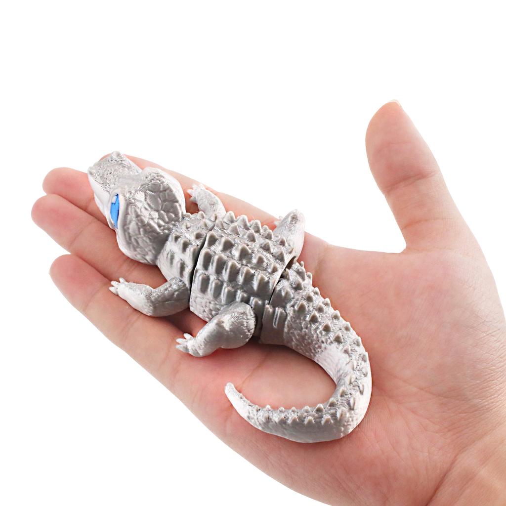 3D Printed Silver Wagging Tail Crocodile, Joints Movable, Novel Multi-Color Printing Technology Gift Small Toy