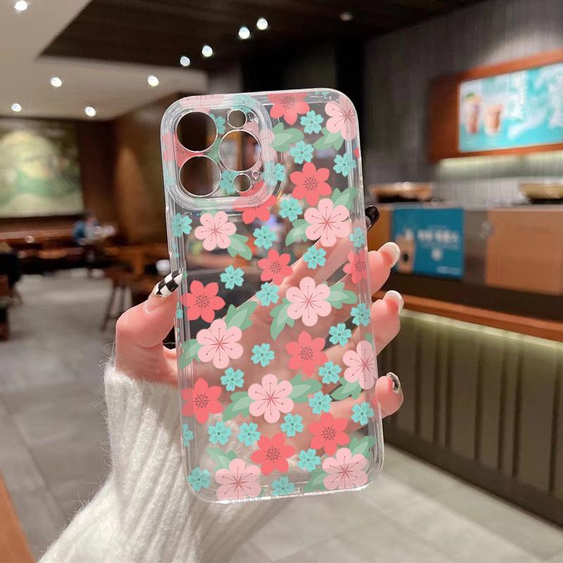 Hot-selling gentle atmosphere pink flower iPhone case iPhone17 anti-drop transparent phone case