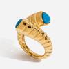 Design Sense Retro Style 18K Gold, Turquoise Cross Rib Ring Versatile Jewelry