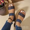 2025 Summer New European and American Leopard Print Flat Sandals Women's Versatile Round Head Cover Feet Wear Beach Sandals