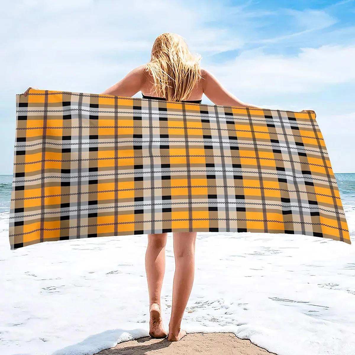 Ka Chen Muxi Women's White Plaid Microfiber Beach Towels Oversized For Bathroom Quick Dry Sand Free Bath Towel For Men Swimming Bathroom Spa Pool