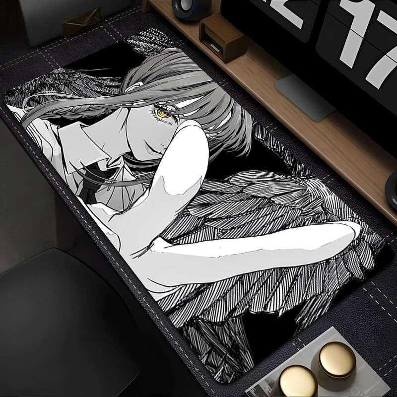Mouse Pad Laptop Black And White Manga Abstract Mousepad Japan Anime Chainsaw Man Desk Mat Pc Kawaii Girl Makima Hd Keyboard Pad