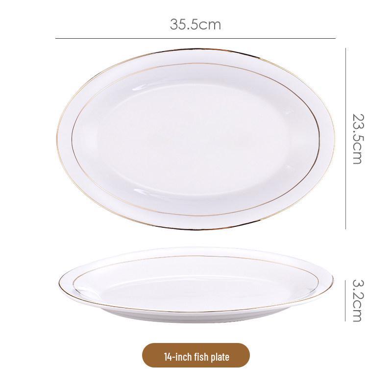 Gold-Rimmed Nordic Fish-Shaped Ceramic Plate for Steamed Fish - Large Household Dish