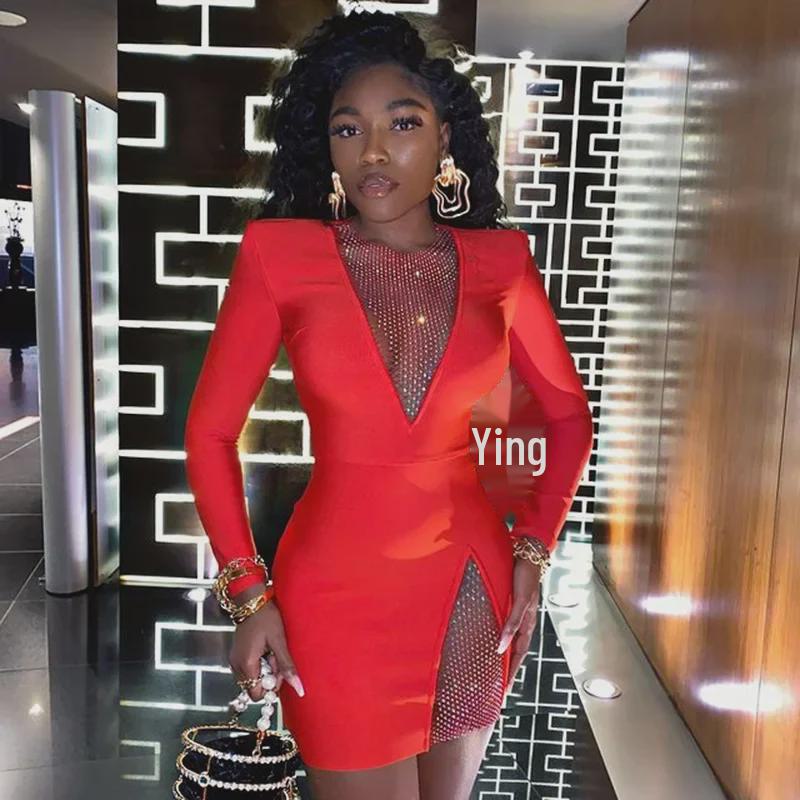 Chic European & American Spring/Autumn Women's Dress: Sleek, Sexy, Bodycon Hip Skirt with Long Sleeves for Nightclub Wear